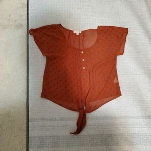 MINE Orange Sheer Tie Front Shirt